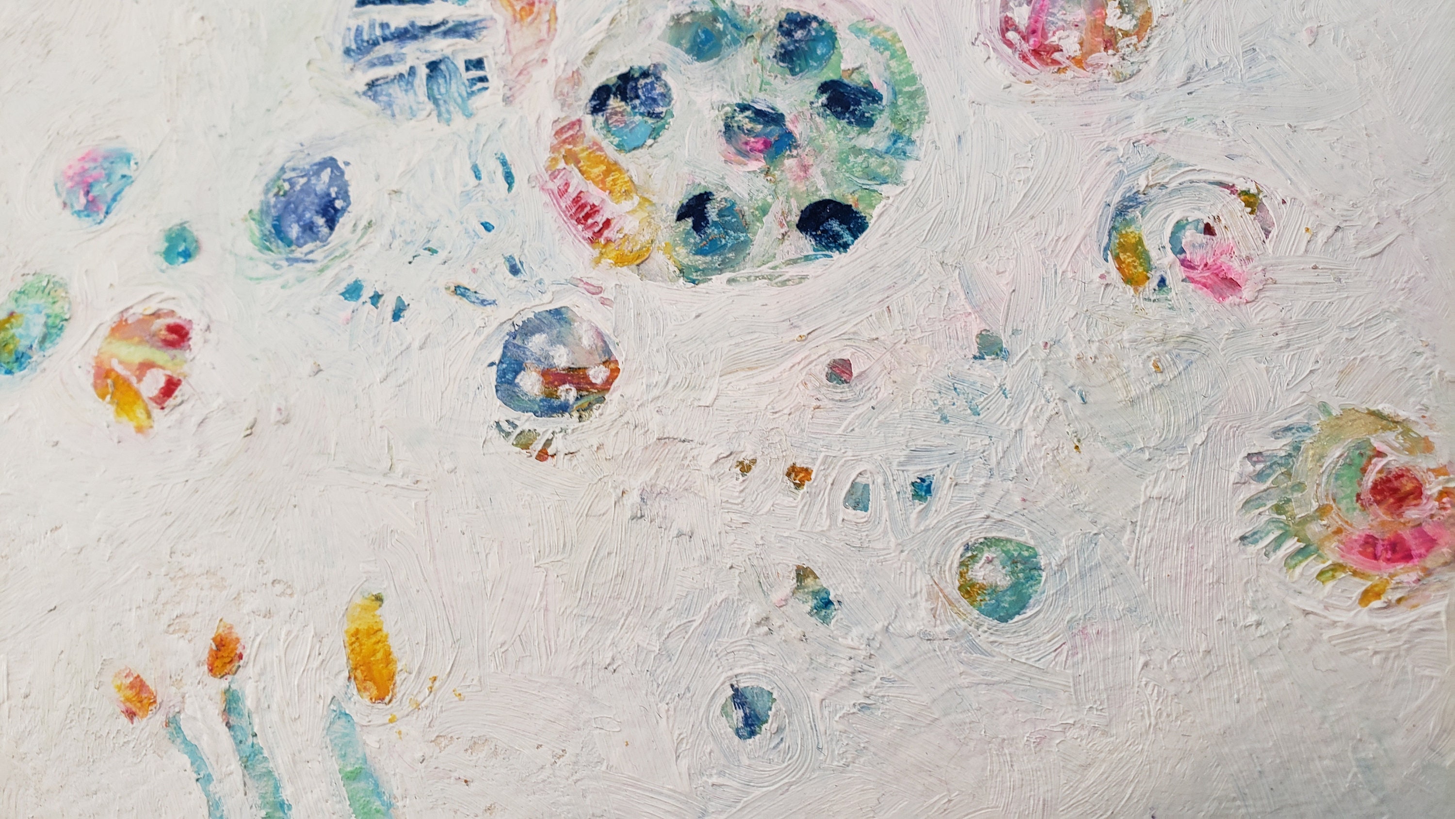 Waltzing Bubbles Colorful Oil Pastel on Watercolor Paper 15 X 11