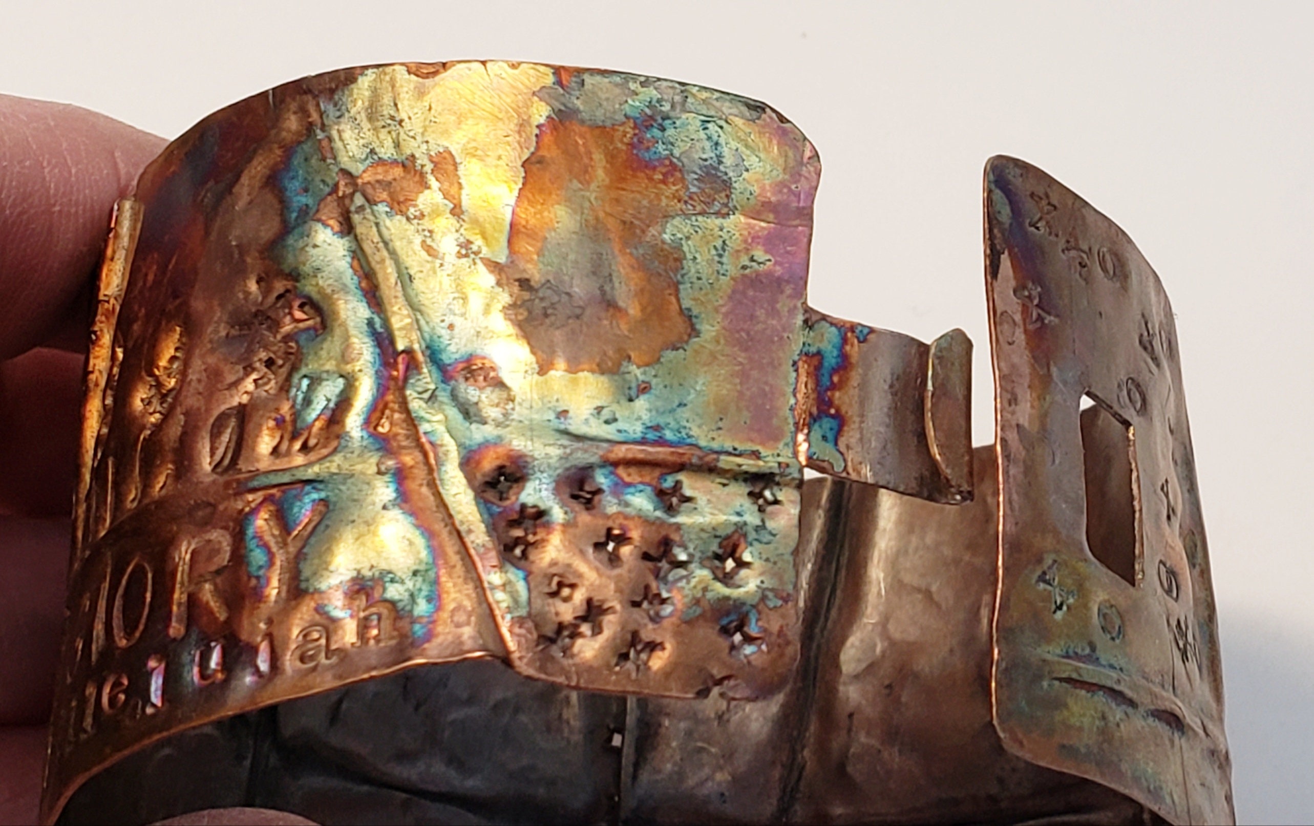 Latching Fire Painted Recycled Folded, Hammered Copper Cuff Bracelet ...