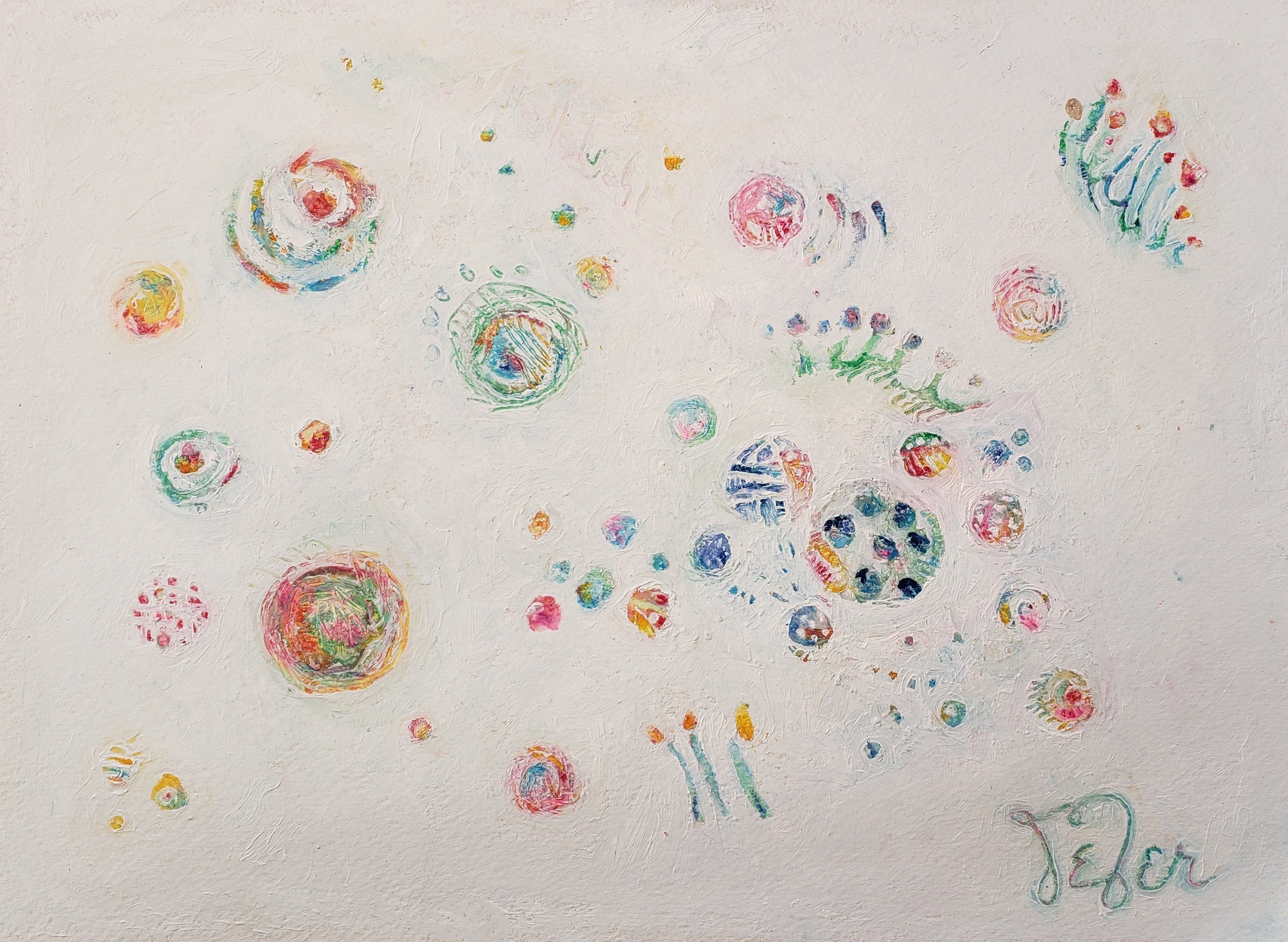 Waltzing Bubbles Colorful Oil Pastel on Watercolor Paper 15 X 11