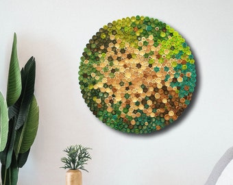 Spring Awakening Wood Mosaic Unique Abstract Round Wall Decor | Natural Vibes 3D Wood Spirals Modern Wall Sculpture | Acoustic Panel Wallart