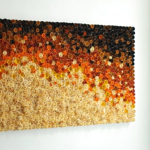 Burnt Orange 3D Wooden Oversize Wall Decor for Warm Interior | Fire Theme Abstract Modern Wood Mosaic Wall Art | Unique Wood Acoustic Panel