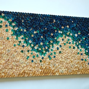 Tropical Beach Acoustic Panel 3D Wooden Wall Decor | Abstract Modern Wood Mosaic Wall Art | Wood Curls Sculpture |  Turquoise Sound Diffuser