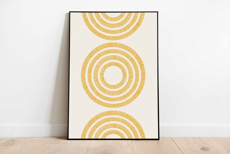 Yellow Ochre Abstract Circles Boho Art Print Dusty Yellow Etsy
