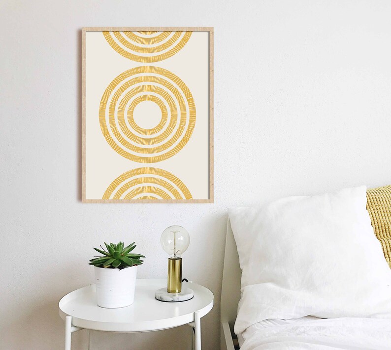 Yellow Ochre Abstract Circles Boho Art Print Dusty Yellow Etsy