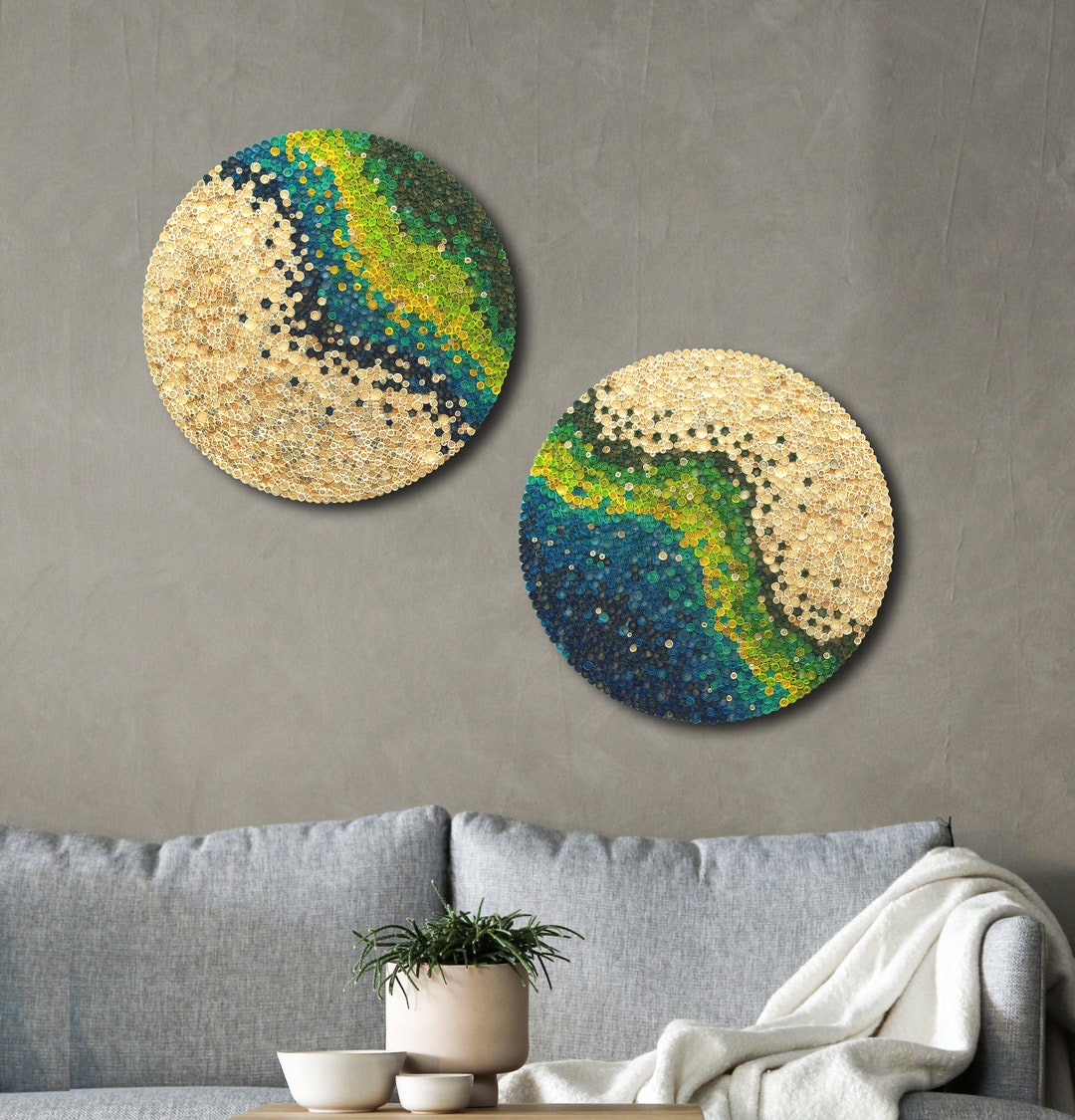 Set of 2 Nature Inspired 3D Wooden Round Mosaic Wall Art Etsy