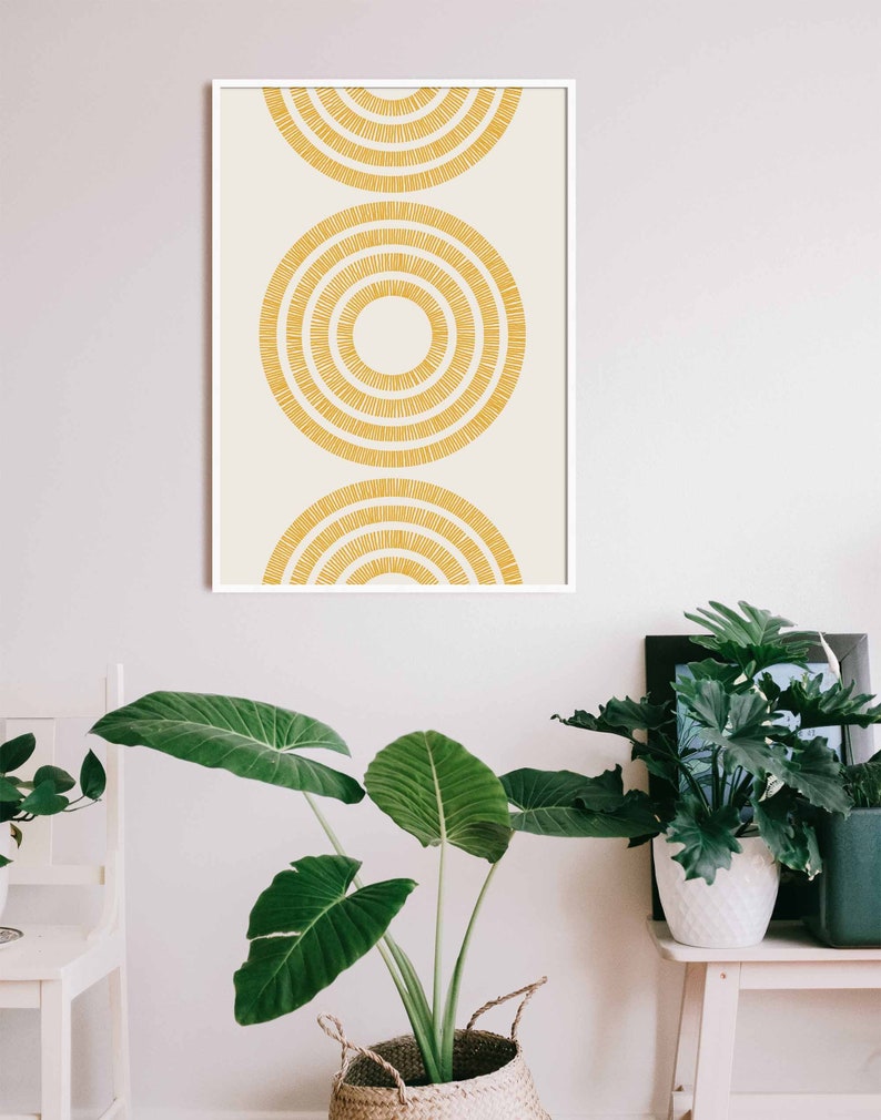 Yellow Ochre Abstract Circles Boho Art Print Dusty Yellow Etsy