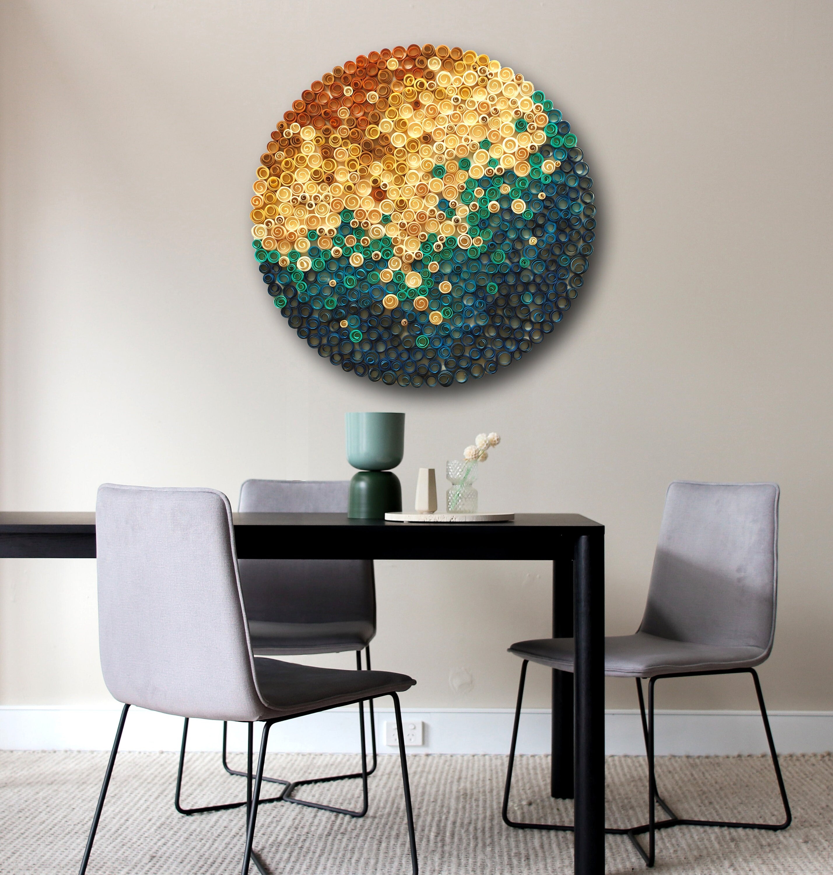 Handgemaakte houten mozaïekkunst aan de muur - tropisch kustdecor