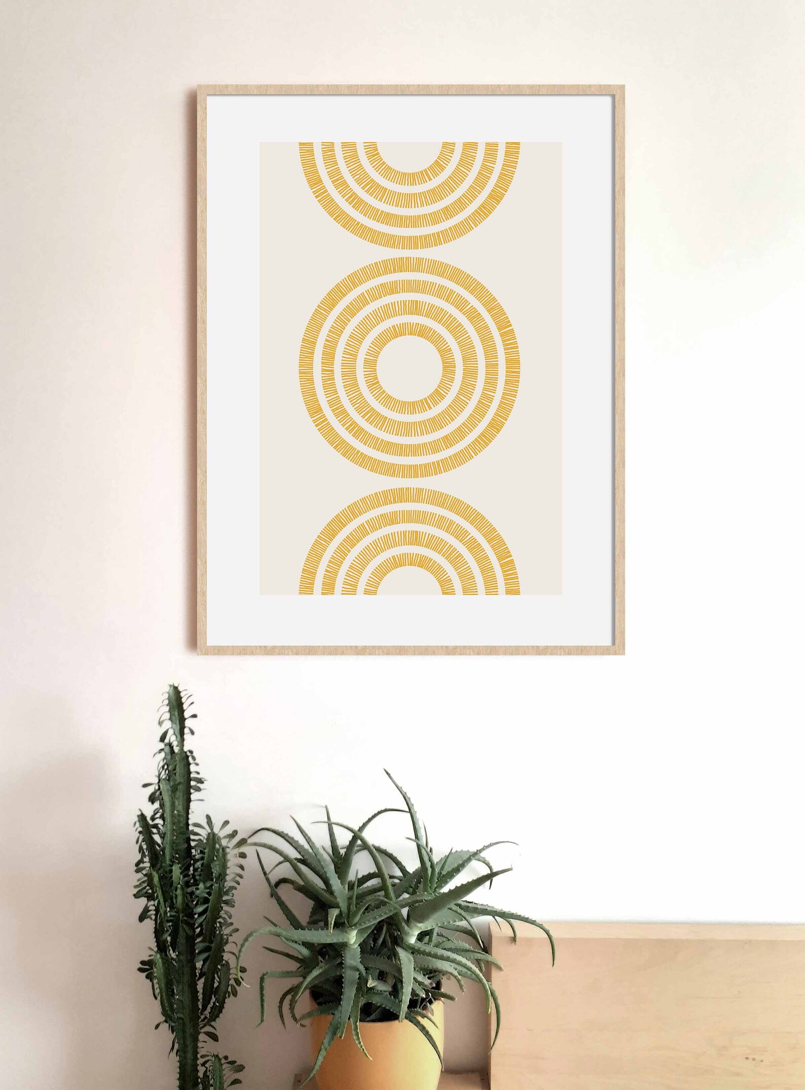 Yellow Ochre Abstract Circles Boho Art Print Dusty Yellow Etsy