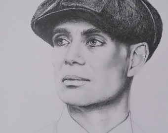 Cillian Murphy/Thomas Shelby, opera d'arte con ritratto in grafite incorniciata di Peaky Blinders