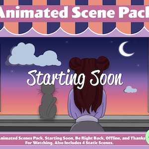 Dark Sunset Twitch Animated Scene Pack, 3 Animated scenes, Thanks For Watching, Be Right Back, Starting Soon and 4 static scenes