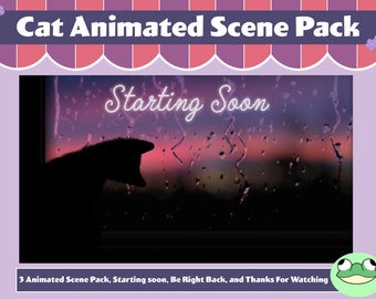 Cat Twitch Animated Scene Pack, 3 Animated scenes, Thanks For Watching, Be Right Back, and Starting Soon