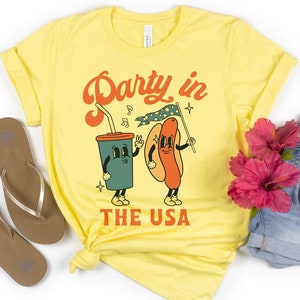 Party In The Usa Hotdog And Shake T-Shirt | Retro 4th Of July Shirt | July 4th American Tee | Cute Red White And Blue Tee