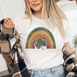 Vintage Rainbow CLover St Patrick&#39;s Day T-Shirt | Vintage St Patricks Day Shirt | Cute St Paddys Tee | Gift For BFF | Unisex Shirt
