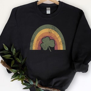 Vintage Rainbow Clover Sweatshirt | St Patricks Day Shirt | Irish  Sweatshirt | Cute Shamrock Gift | Clover Shirt