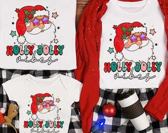 Family Christmas Shirts | Holly Jolly Vibes T-Shirt | Santa Matching Family Christmas Pjs Shirt | Family Christmas Matching |