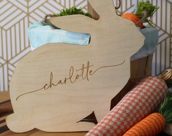 Extra Large Wooden Bunny Easter Basket Tag with Custom Engraved Name
