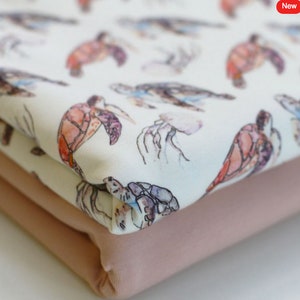 Jersey Cotton Turtle Fabric | Jersey Cotton Pink Turtle Fabric | Jersey Cotton Fabric For Baby Children's Clothing | Turtle Jellyfish Fabric