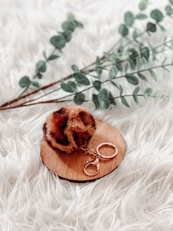 Leopard Print Keychain Faux Fur Pom Pom Keychain Animal 