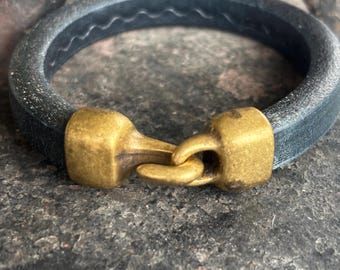 Lakritzleder Hakenverschluss Antik Messing Für 10 x 6 mm Leder Schnur, Lederarmband Herren, Geschenk für Ihn, Lakritzleder Zubehör, Bronze