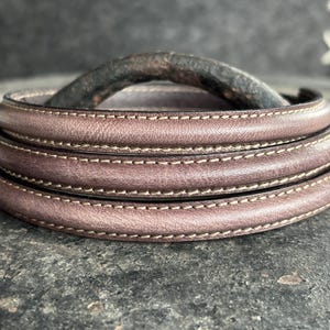 Half Round Leather Cord in Dark Brown, Stitched Mini Leather Cord, Brown Leather Cord, 10x5mm Oval Leather Cord, Made in Europe