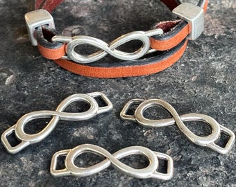 3 Infinity Link-Verbinder für die Verwendung mit flachem Leder, Mittelstück-Fokal-Link, Lederarmband Dekoratives Finden, 2 Schlaufen-Verbinder