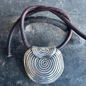 Large Round Silver Pendant, Spiral Medallion Pendant, Antique Silver Drop, Necklace Finding, Jewelry Supplies, Leather Cord Finding Zamack