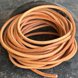 3mm Round Leather Cord - Natural, Matte Finish, Leather Jewelry Supplies, Bracelet Cord, Leather Necklace Supplies