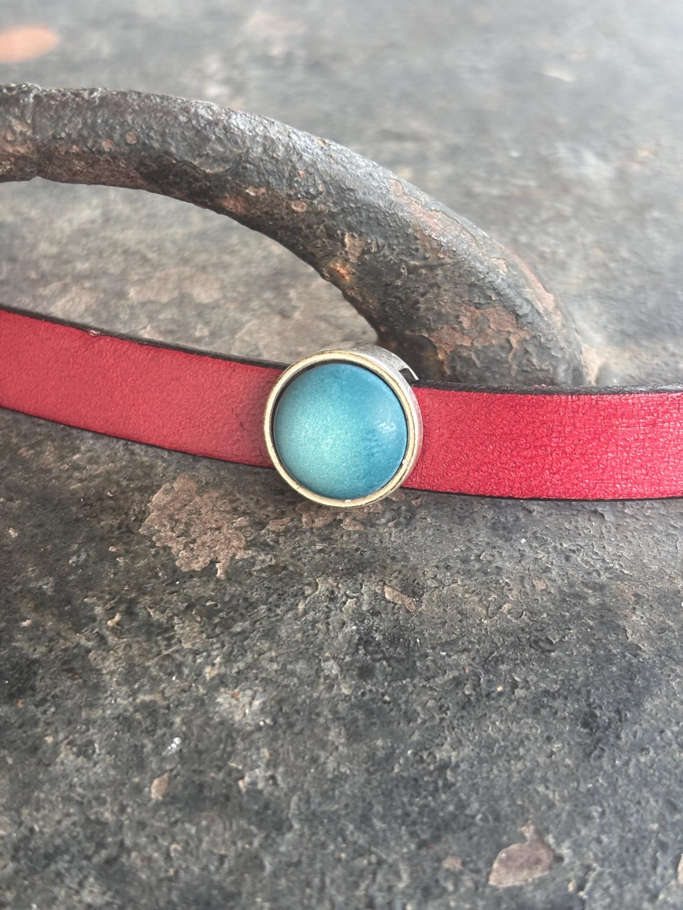14mm Silver and Matte Blue Slider for 10mm Flat Leather, Round Blue Slider, Blue Bead Slider, Jewelry Supplies, Bracelet Findings