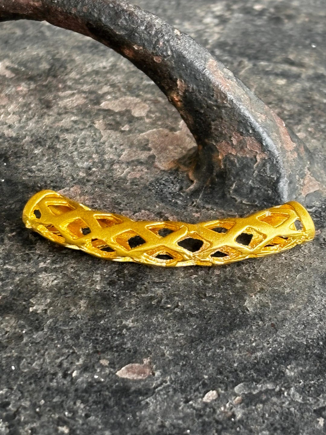 Interlocking Filigree Slider 22K Matte Gold Curved Tube Slider: Filigree Diamond Cutout Pendant ...
