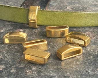 Gold Bar Slider for 5-10mm Flat Leather Cord, Rectangle Spacer Bar, Leather Bracelet Findings, Narrow Slider, Leather Cord Slider Bead