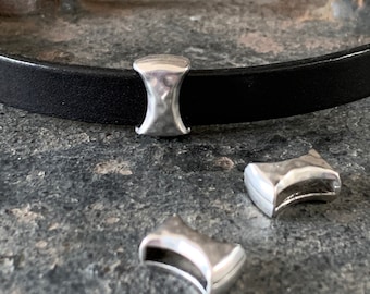 Hammered Curved Slider for 5-10mm Flat Leather Cord Antique Silver