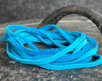 3 mm Türkis Hirschlederband zur Schmuckherstellung, weiches Wildleder Band zum Basteln und Perlenschmuck, echtes Leder