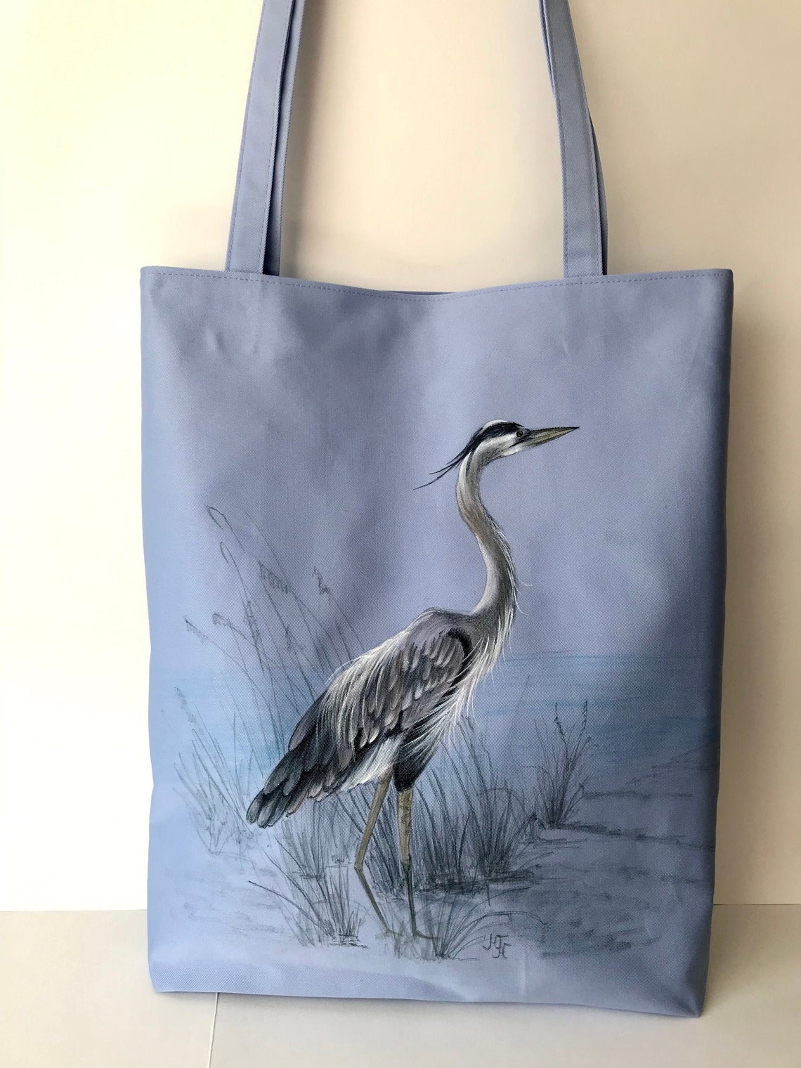 Hand painted crane tote bag Summer shopper bag for women Sky Etsy