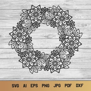 Laurel wreaths SVG simple |circle border wreath svg / wreath svg, wreath monogram Svg, farmhouse laurel border, Daisy Wreath, Daisy Clipart