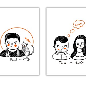 minimalist portrait, gift for your love, memorial art, Custom Chibi art, couple art, minimalist Personalized gift, Chibi art for your love