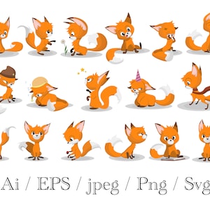 Schattige Cartoon rode vos set SVG, Fox Logo, Fox SVG, dieren in het wild, schattige Fox SVG, Fox hoofd SVG, baby Fox SVG, schattige Fox, Woodland Fox clipart, SVG Fox