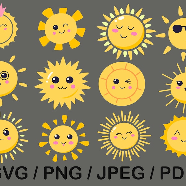 Cute Sun SVG Collection, Cute sun, Sunshine clipart. Sun image. Cute suns, Suns png, Sunshine, clipart, Sun face , sun with face, sun vector