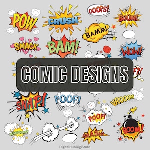 24 Comic Bubbles, Comic book Cliparts, Cartoon Style, Comic Style Action bubble SVG, Clipart, Comic designs, Comic text Clip arts, Comic PNG