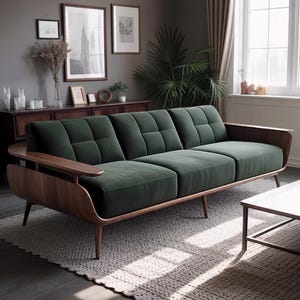 Italian Minimalist Walnut Sofa – 2025 Solid Wood Couch, Wabi-Sabi Style Modern Living Room Furniture