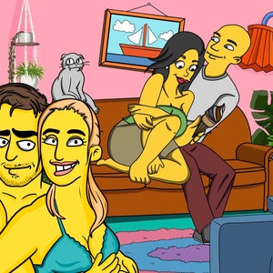 VERKAUF!!! Personalisiertes gelbes Porträt, benutzerdefiniertes Simpsons-Porträt, benutzerdefiniertes Paarfoto, Kunstgeschenk, gelbe Menschen, Simpsons-Porträt, gelb
