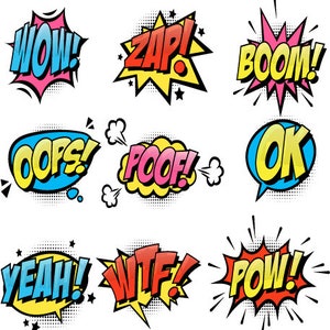 Bang Boom Blast Svg Bundle, Superhero SVG, Funny Comical Speech Clouds Svg, Cartoon Speech Svg, Comics Svg, Kapow Zam Svg
