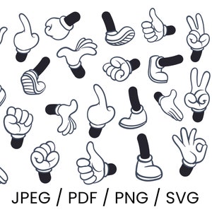 Zestaw SVG z rysunkowymi dłońmi, pliki cyfrowe dłoni svg, sylwetka, wektor, pliki cyfrowe Rękawice z rysunkami, kreskówka