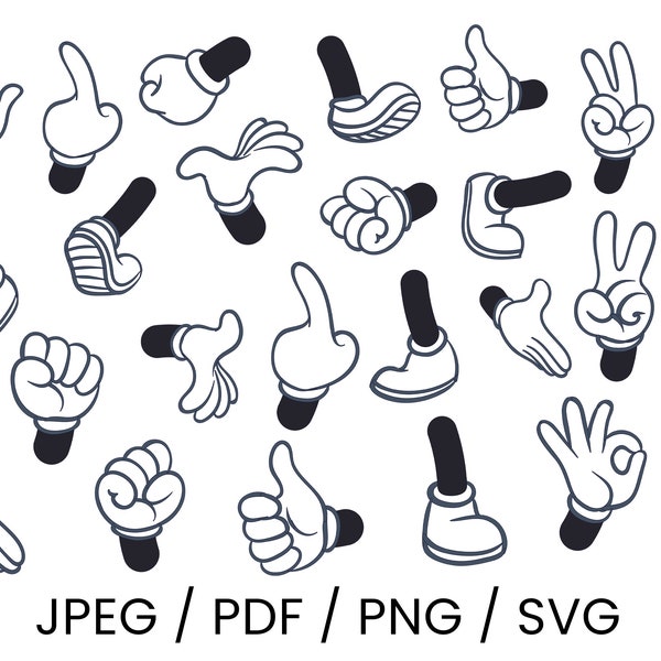 Cartoon Hands SVG BUNDLE, Hands digital files svg, Silhouette, Vector, Digital Files Cartoon gloves, cartoon