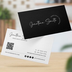 Bewerkbare visitekaartjesjabloon met QR-code, afdrukbare visitekaartjes, visitekaartjes, afdrukbaar, kaarten, afdrukbaar visitekaartje, afdrukbaar