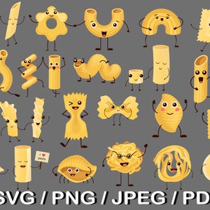 かわいいパスタの漫画キャラクター、パスタ SVG バンドル、パスタ svg、イタリアン、パスタ png、印刷用パスタ デザイン、印刷可能、svg、png、パスタ バンドル、pa
