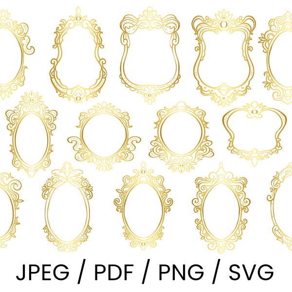 Golden frame, Golden deco, weddings, wedding, Design Ornamental, Swirly Floral Set, Decorative, Borders Svg, Digital Download, png, svg, pdf