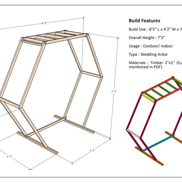 Hexagon Wedding Arbor DIY Plans PDF - Backyard Trellis and Archway Woodworking Plans | Geometric Arch Build | Archway Woodworking