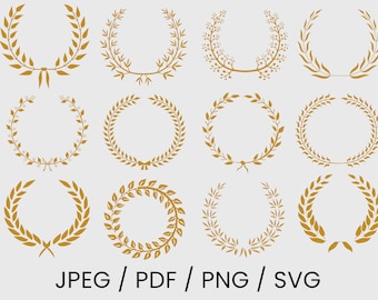 Golden Wreath, Golde deco, weddings, circle svg bundle, wedding wreath svg, wreath monogram svg circle frame,  Wreath Bundle, Laurel wreath