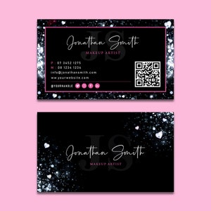 Visitekaartje met QR-code, visitekaartjesjabloon voor visagiste, visitekaartjes ontwerp, roze, QR-code visitekaartje, visagistekaart