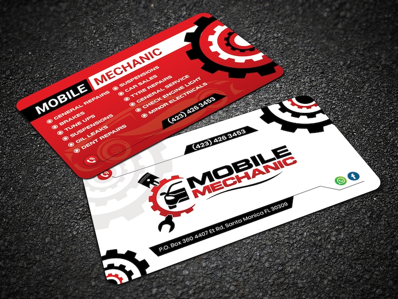 Mobile Mechanic business card design, mobile mechanic card design, custom business card, business card printable, mobile mechanic business image 2